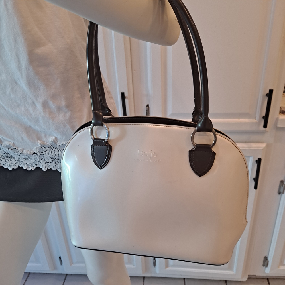 Beijo Chocolate Brown and Pearl White Sheen Shoulder Bag